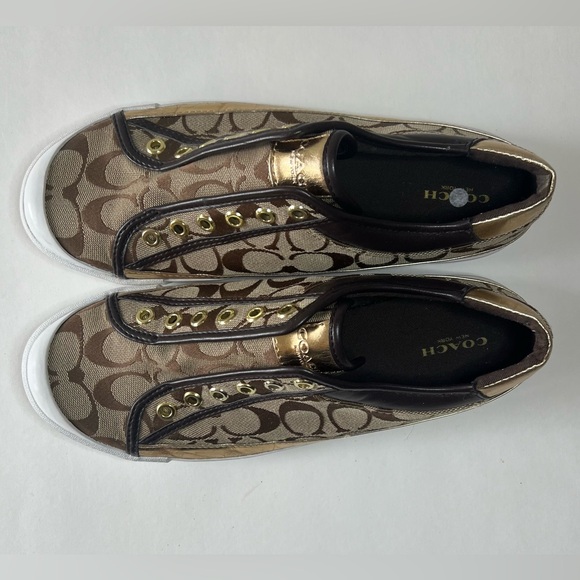 Coach Felix Women’s Slip On Sneakers Gold and Tan Size 10B - Picture 4 of 15